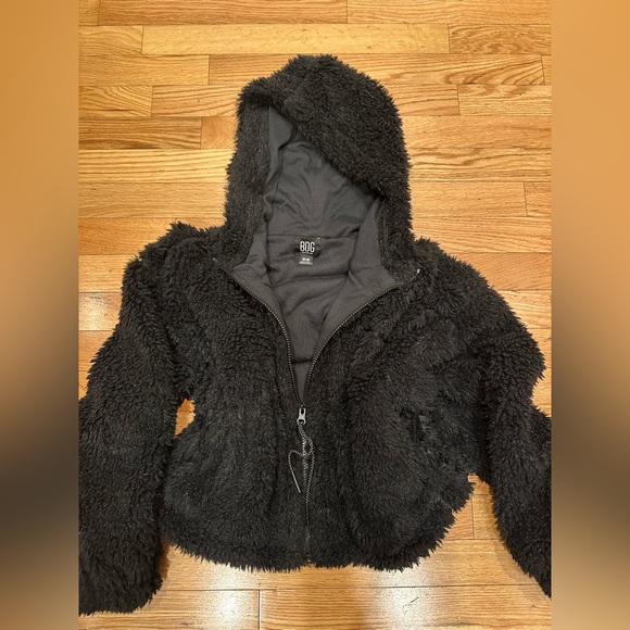 Urban Outfitters Jackets & Blazers - BOG Fuzzy Black Hooded Jacket